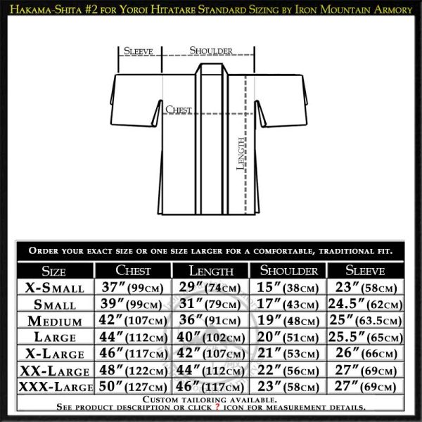 Hakama Shita for Yoroi Hitatare Standard Sizing by Iron Mountain Armory