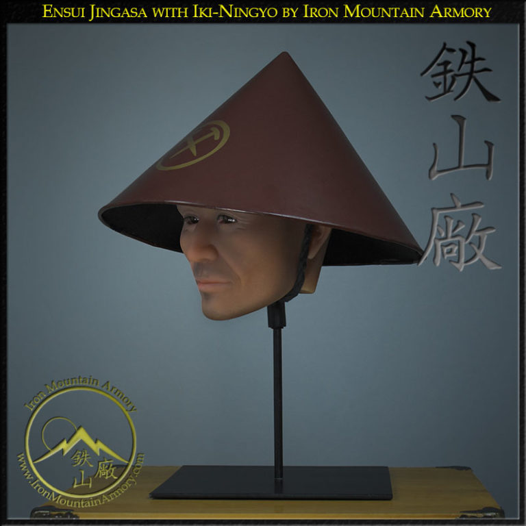 Ensui-Jingasa-02-with-Iki-Ningyo-by-Iron-Mountain-Armory Iki ningyo - life like head stand for helmets, by Iron Mountain Armory