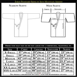 Samurai Juban Sizing Chart by Iron Mountain Armory