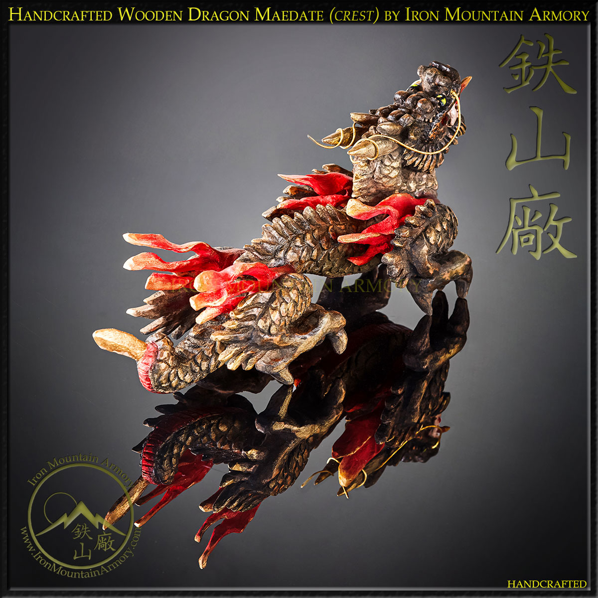 Wooden Dragon Samurai Maedate: Traditionally Hand Carved