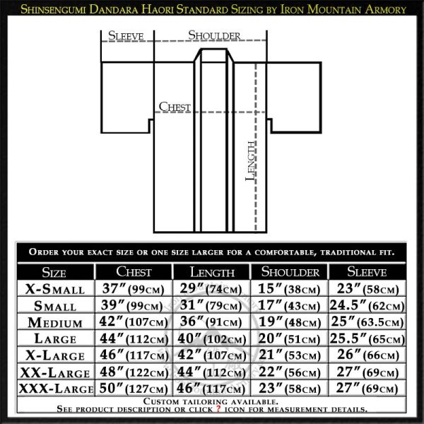 Shinsengumi Dandara Haori Sizing Chart