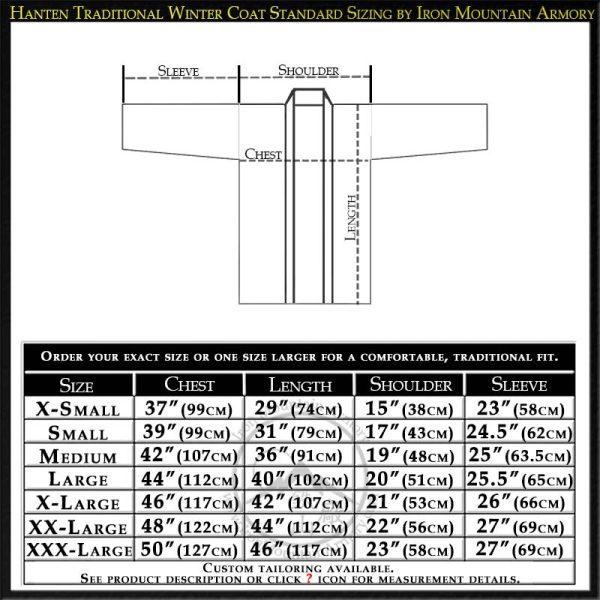 Hanten Traditional Winter Coat Standard Sizing by Iron Mountain Armory Hanten Traditional Winter Coat Standard Sizing by Iron Mountain Armory